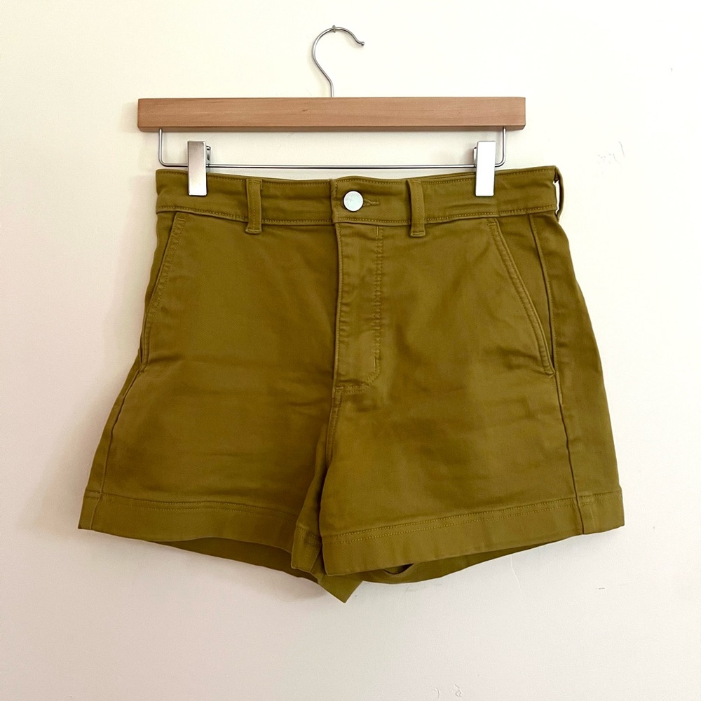 Yellow-green everlane cotton twill high waisted shorts
